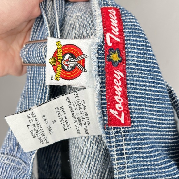 Vintage 90s Looney Tunes Embroidered Overalls Youth 16 - Picture 6 of 6